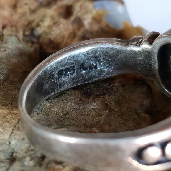 VTG RW 925 Sterling Silver Native American MOP Ring Size 7.75 Beaded Signed - Picture 5 of 7